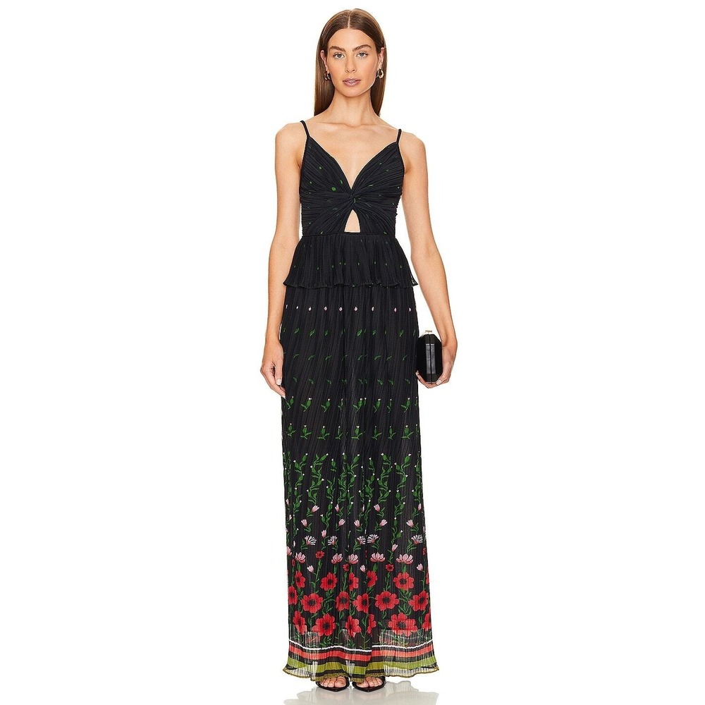 Sabina Musayev Selina Maxi‎ Dress Black Polka Dot Twisted Front Sleeveless Sz L